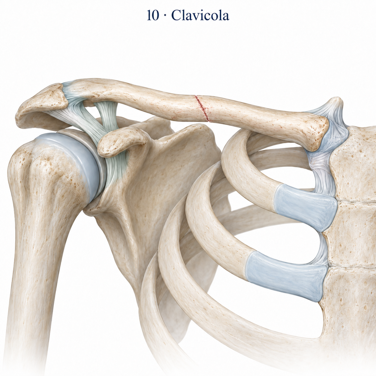 Illustrazione anatomica di frattura composta del terzo medio della clavicola.