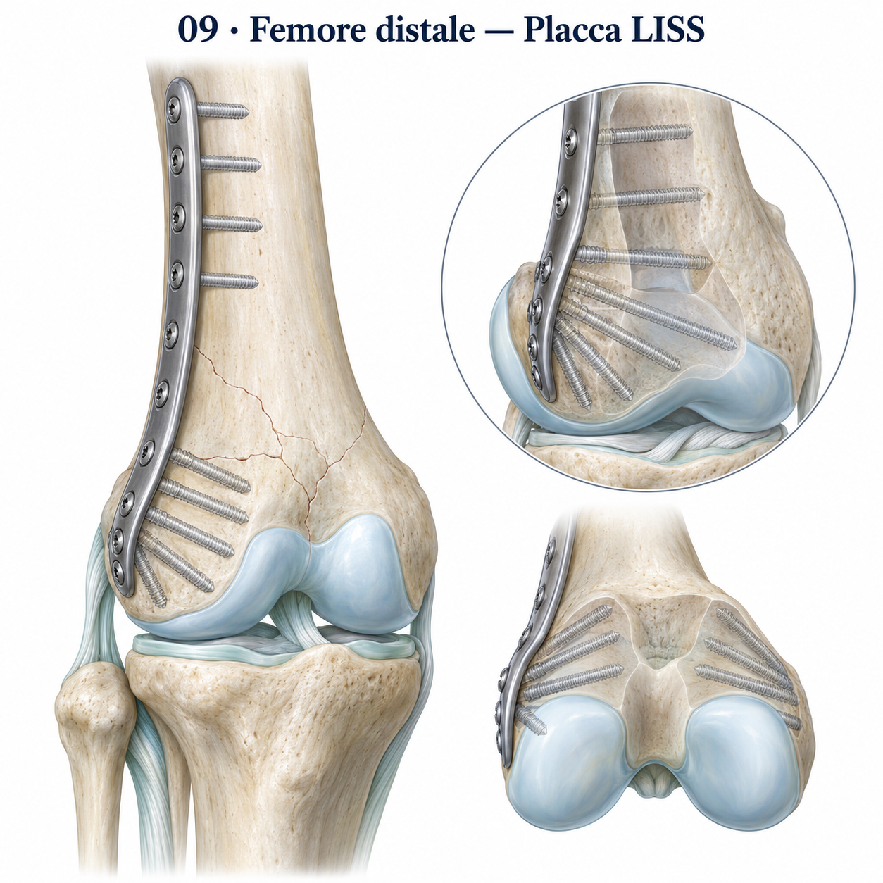 Frattura del femore distale trattata con placca LISS.